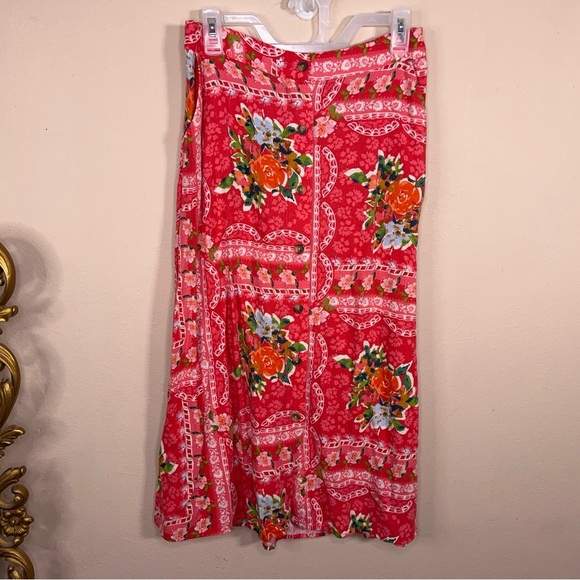 Small LC Lauren Conrad Linen Blend Skirt Fuchsia Pink Rose Floral Aline Lined - Picture 11 of 13